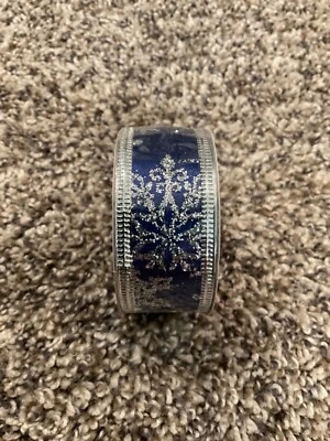 RIBBON BLUE AND SILVER GLITTER SPOOL 15 FEET X 1 “ NEW BY HOLIDAY TIME - Image 1 of 4