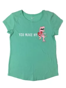 Girls Blue Glitter Dinosaur T-Shirt You Make My Heart Saur Tee Shirt T-Rex - Picture 1 of 1
