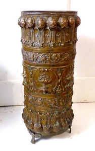 Antique Hall Stick Stand Embossed Copper Umbrella Walking Stick 1890 Art Nouveau - Picture 1 of 18