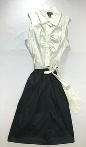 DKNY Womens Ivory & Black Belted Sleeveless Cotton Shirtdress Size 6 - Picture 1 of 4