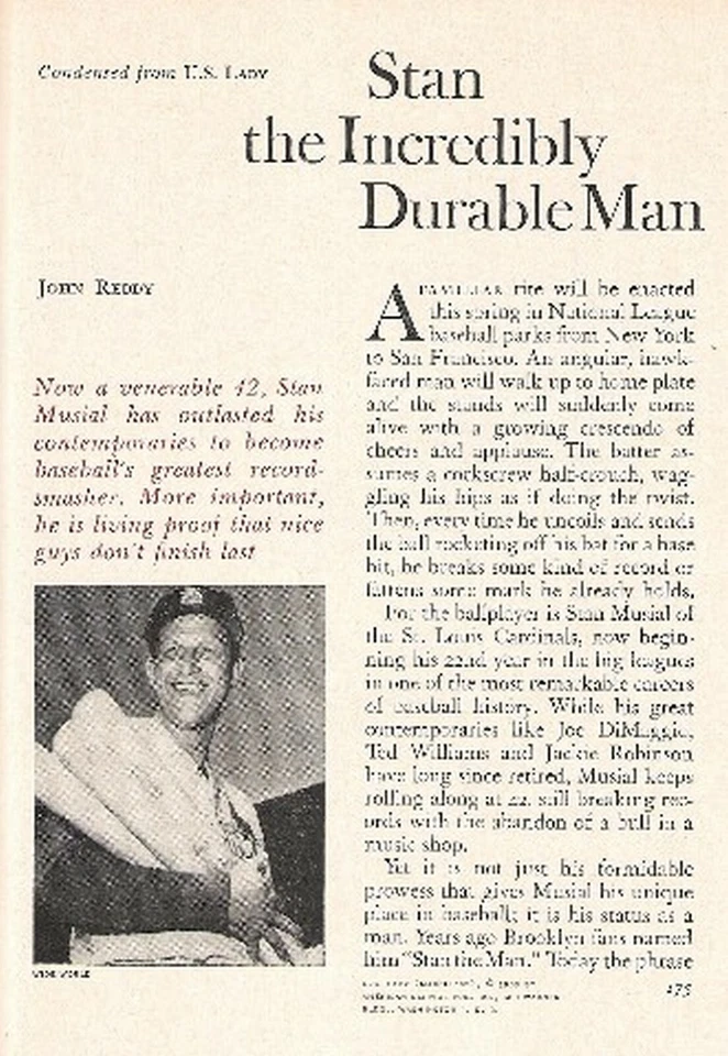 STAN MUSIAL 1963 FEATURE * THE INCREDIBLY DURABLE MAN * ST LOUIS CARDINALS - Image 1 of 1