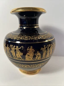 decorative vase, deep blue, 24k gold Ancient Greek figure THIS ITEM IS SOLD - Picture 1 of 7
