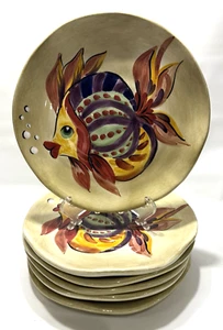 6 Tabletops Lifestyles UNDER THE SEA Hand Painted Fish Salad Dessert Plates 8.5 - Picture 1 of 9