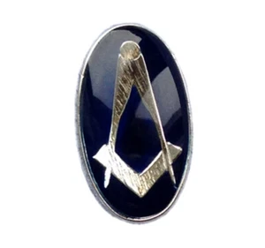 Blaue Emaille & Silber ovale Freimaurer Manschettenknöpfe mit Kette - Bild 1 von 5