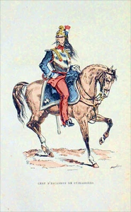 NAPOLEON III: CHEF d'ESCADRON de CUIRASSIERS à CHEVAL - Gravure 19e (Grévin) - Bild 1 von 2