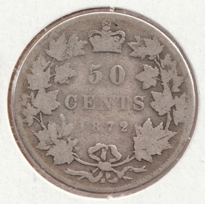 1872 H Canadian 50 Cents - Queen Victoria - Sterling Silver Coin - Image 1 of 2