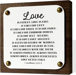Religiöses Dekor, 1. Korinther 13,4-8 Schild Deko, Liebe ist Geduld Schild, Holz B - Bild 1 von 5