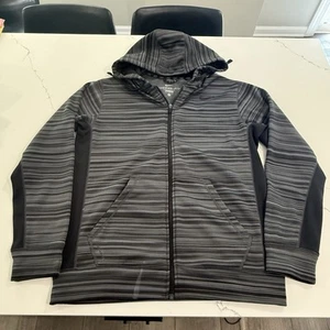 Nike Therma-Fit Full Zip Hoodie Jacket Men's M Gray Stripe Fleece Lined **READ** - Picture 1 of 12