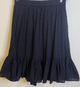 J Crew Eyelet Midi Skirt BLACK A Line Pull On Cotton Ruffle Whimsical Size 6 - Picture 1 of 4