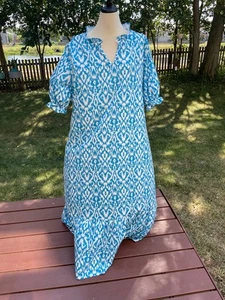 Womens 3XL Blue Ikat Print Maxi Dress With Short Sleeves Mumu - Picture 1 of 7