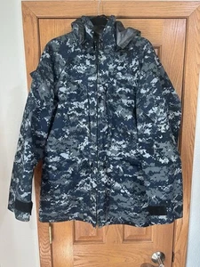 Parka da lavoro US Navy Gore-Tex digitale mimetico blu giacca guscio medio lungo USN - Foto 1 di 11