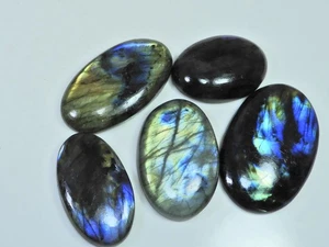 Lote de 05 piezas de piedras preciosas sueltas cabujón ovalado de fuego múltiple labradorita natural 320 quilates - Imagen 1 de 6