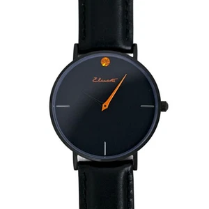 Elements Minimalist Watch Black Dial Orange Accents Black Leather Band Modern - Picture 1 of 10