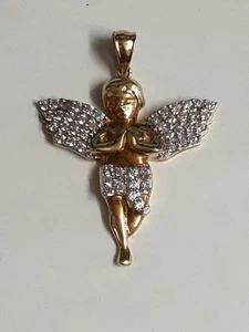 (RI4) 10k Yellow Gold Angel Pendant / Charm (4.2 Grams) Size 1-5/8" - Picture 1 of 7