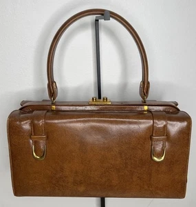 Vintage Leather Brown Doctor Style Bag Purse Retro - Picture 1 of 11