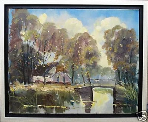 HOLLAND - LANDSCAPE AT WATERSIDE - JAN KELDERMAN (1914-1990) - DUTCH - Picture 1 of 5