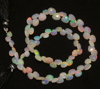 Natural Ethiopian Fire Opal Gem 5 to 8mm Size Faceted Heart Shape Briolette 14" - Image 1 of 4