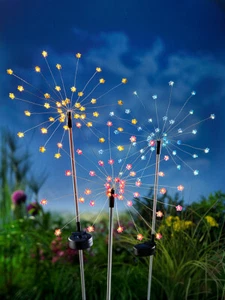 Enchufe Solar Jardín Fleur Set 3 cada 40 Flores LED en Naranja Azul Rosa 80cm  - Imagen 1 de 5