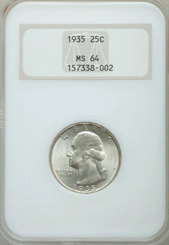 1935 P NGC MS64 Lustrous Washington Quarter Gem OGH Old Fat NGC Soap Bar Holder Cover