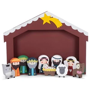 Kurt Adler 2-3-Inch Wooden Children's Nativity Set with Stable and 10 Figures - Picture 1 of 6