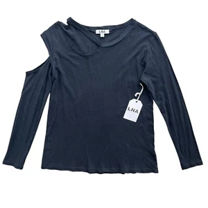T-shirt LNA donna taglia XS nera standard Hamilton manica lunga ritagliata cotone #FW1720 - Foto 1 di 16