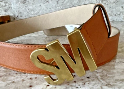 Cinturón Steve Madden Dorado SM Hebilla Marrón Imitación Cuero Mujer 1.5 Ancho Talla Mediana Foto 1 de 3