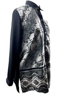 Vintage Peter Popovitch Damen Shirt M schwarz Animal Print Knopfleiste Schulterpolster - Bild 1 von 14