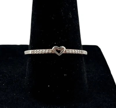 Anel de coração minimalista ouro rosa prata esterlina 925 com pequena pilha CZ tamanho 8 - Imagem 1 de 4