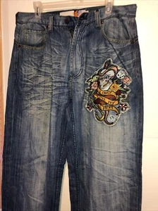 Indigo Red Jeans Old School Baggy Herren lang Denim Rapper Jeans verwickelt selten - Bild 1 von 12