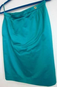 GUCCI AUTHENTIC GRÜN GLÄNZEND BAUMWOLLE GEFÜTTERT ROCK GR 42/6 US 28" TAILLE 2 TASCHEN - Bild 1 von 12