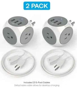 2 Cubos de Alimentación Atomi (3) Tomas de CA + Puerto USB-C 12W + (2) Puertos USB Inteligentes Cada uno - Imagen 1 de 7