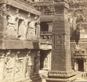 Dravidian Temple Hewn Solid Rock Ellora India Hindu Gods c1904 3426 SA7 - Picture 1 of 5