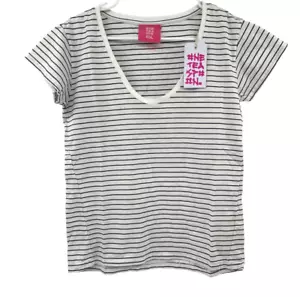 One Teaspoon Womens Scoop Neck Basic White Striped Tee Shirt Size XXS - Picture 1 of 14