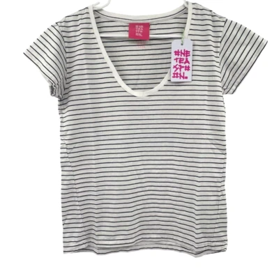 Camiseta básica a rayas blancas con cuello redondo One Teaspoon para mujer talla XXS Foto 1 de 4