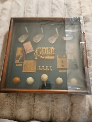 🚨Vitrina colgante con marco de madera y vidrio con marco de sombra de recuerdos de golf de colección Foto 1 de 4