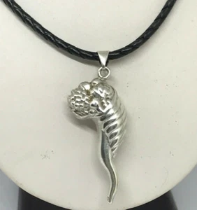 CORNO/CORNUCOPIA PORTAFORTUNA ARGENTO 925, 6 CENTIMETRI COLLARINO NERO E ARGENTO - Foto 1 di 11
