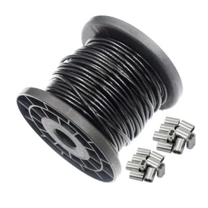 Soft Black Vinyl Coated 68 ft 304 Stainless Steel Cable Wire Rope 1/8 inch Co... - Picture 1 of 4
