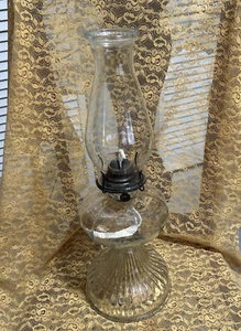 Vintage Clear Glass Paneled Onion Body Oil Kerosene Lamp w/ Eagle Burner 17.5" - Picture 1 of 14