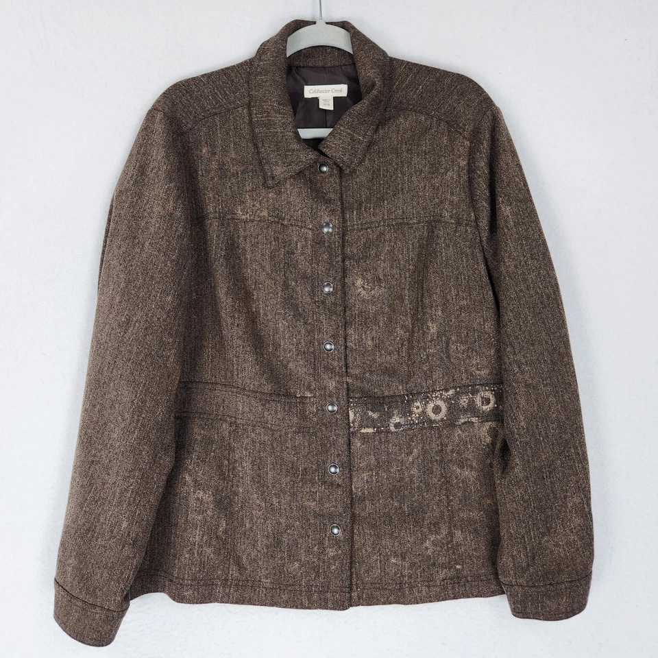 Chaqueta Coldwater Creek para mujer 18 marrón metálico espiga frente a presión informal Foto 1 de 4
