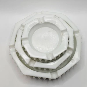 Vintage MCM Fenton? Hobnail White Milk Glass Ashtray Octagon Set of 3 - Picture 1 of 8