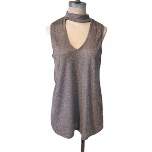 Bar Iii Choker Top Size Medium Metallic Knit Blouse Beige Heather - Picture 1 of 6