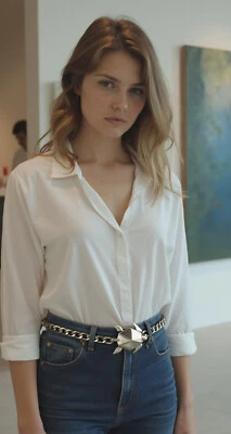 Donna Vita Alta Hip Metallo Argento a Catenina Moda Cintura Tartaruga Charm XS S - Immagine 1 di 4