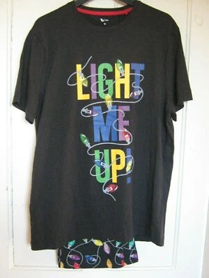 MENS TU 'LIGHT ME UP' BLACK CHRISTMAS PYJAMAS SIZE L LARGE FESTIVE LIGHT DESIGN - Image 1 of 4