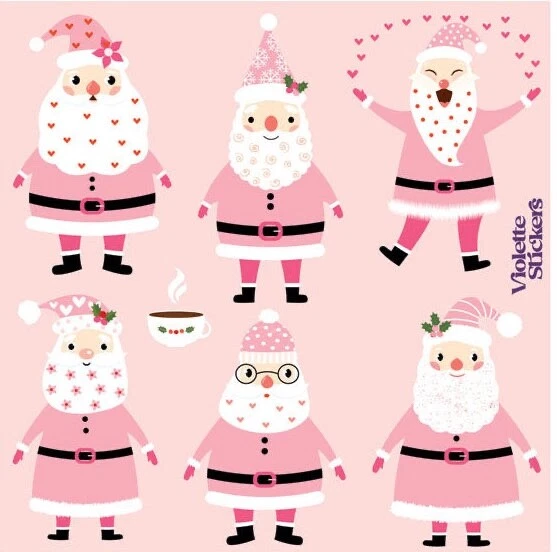 Violette Stickers Pink Santa Xmas Stickers Winter Craft Planner Supply Scrapbook