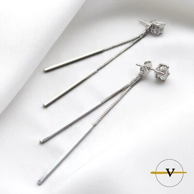 ORECCHINI DONNA LUNGHI CON ZIRCONE IN ARGENTO 925 RODIATO LUNGHEZZA 6,5 CM - Immagine 1 di 4