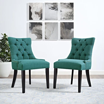 Modway Tufted Teal Upholstered Fabric Nailhead Trim Parsons Dining Side Chair - Image 1 of 4
