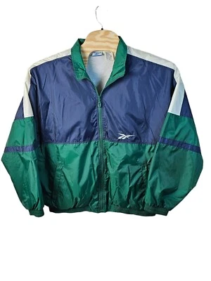 Reebok винтажный 90-х полный молнии Colorblock нейлона ветровка с подкладкой куртка размер XL - Изображение 1 из 4
