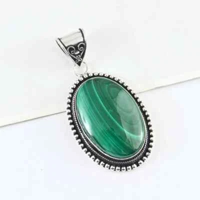 Colgante de piedras preciosas verdes de malaquita - plata de ley 925, elegante joyería regalo para ella Foto 1 de 4