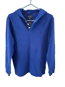 NWT -Ralph Lauren Polo Boys Long Sleeve Hoodie Henley Blue - X Large, 18-20 NEW - Picture 1 of 22