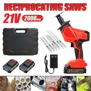 US Cordless Reciprocating Saw 6 Blades Wood Metal Cutting Saw W/2 Li-Ion Battery - Picture 1 of 12